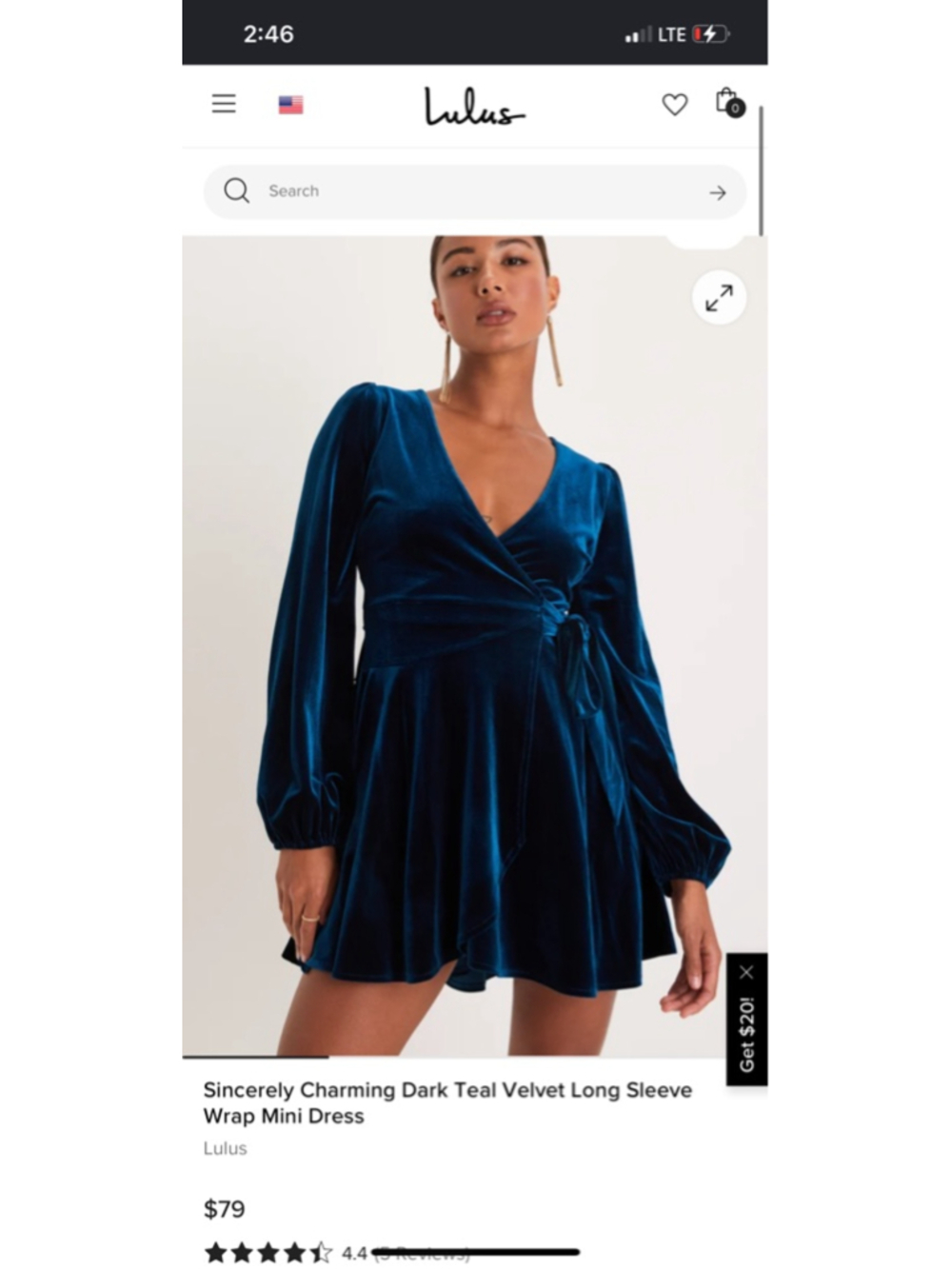 Lulus velour blue wrap dress BNWT